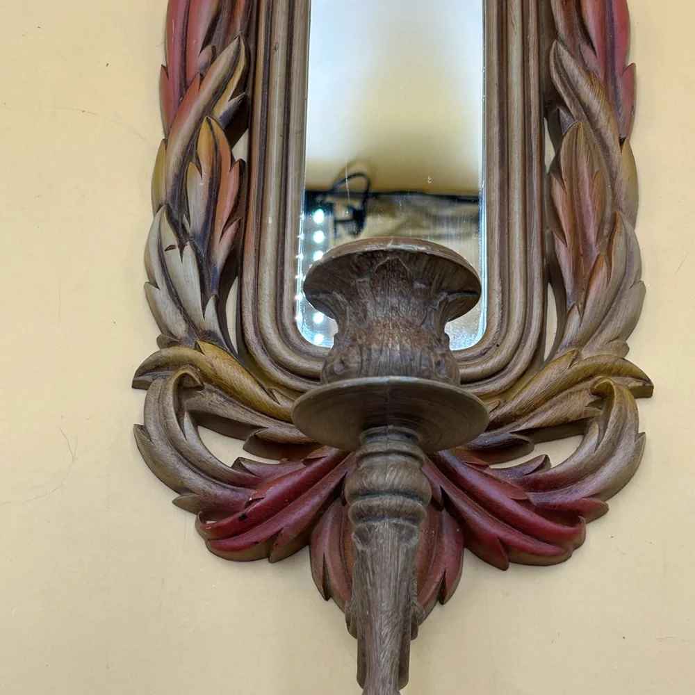 Vintage Homco 2416 brown leaf wall mirror candle sconce, ombré, thanksgiving
